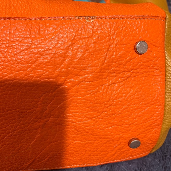 CLAUDIA FIRENZE Tan/ Tangerine /
Blue Leather Maxi Tote Bag - Picture 2 of 15